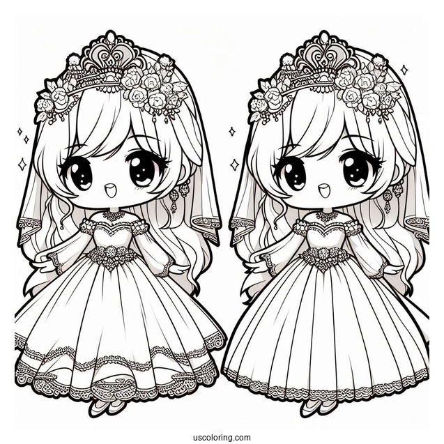 Chibi Princess Coloring Page In Ball Gown