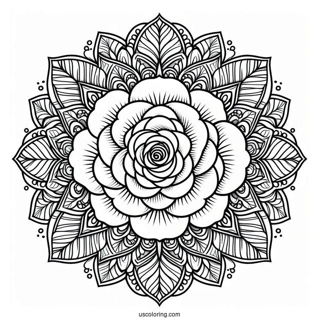 Rose Mandala Coloring Page For Adults