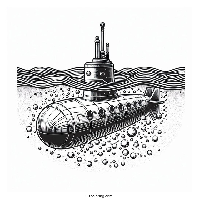Top Of A Submarine Coloring Page Breaking The Surface Of The Water
