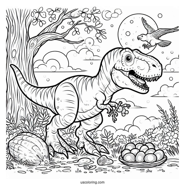 Young T-Rex Hunting For Dinner To Color