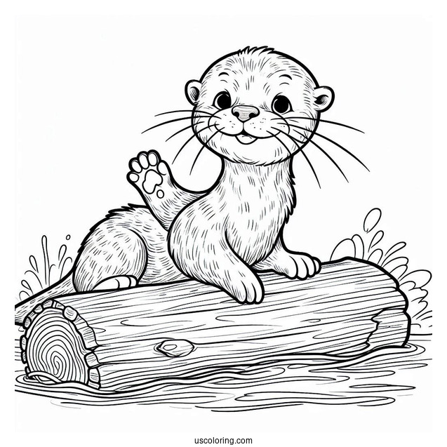 Otter Coloring Page Floating On Log