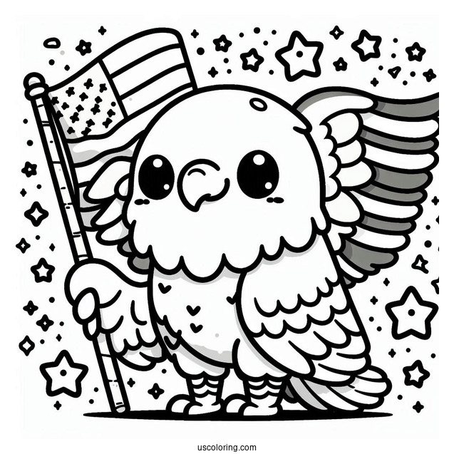 Cute Kawaii Bald Eagle With Stars Coloring In