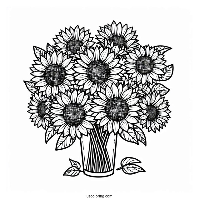 Bouquet Of Sunflowers Coloring In