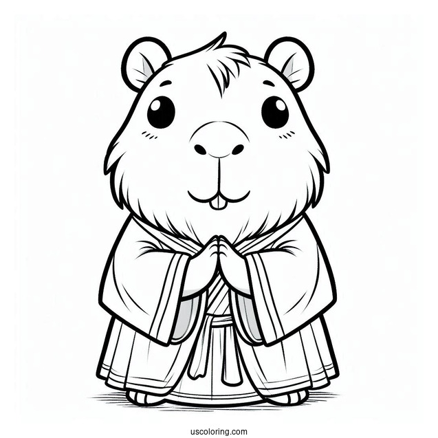 Cartoon Capybara Coloring Page Dressed In A Tunic For Kids