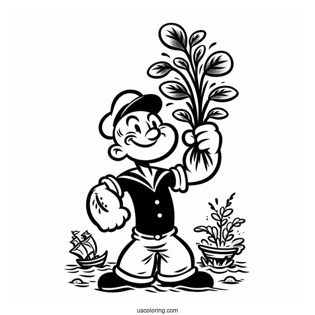 Popeye Coloring Page Holding Watercress