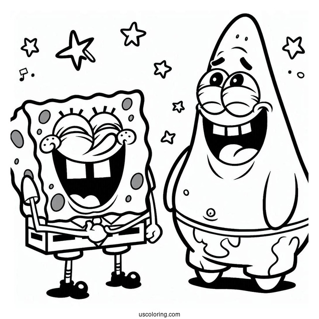 Patrik And SpongeBob Laughing Coloring Page