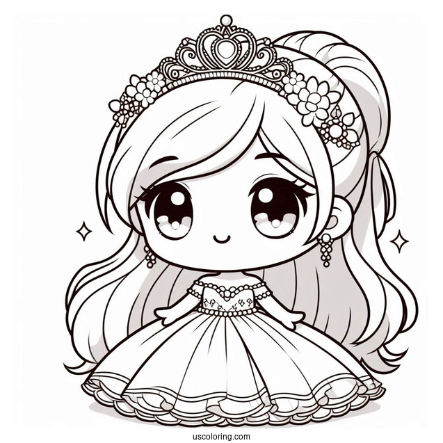 Cute Chibi Princess Coloring Page For Preschoolers