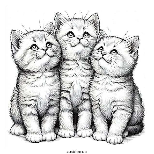 Three Realistic Kittens Looking Up