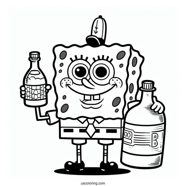 Harold SquarePants Coloring Page Holding Bottle