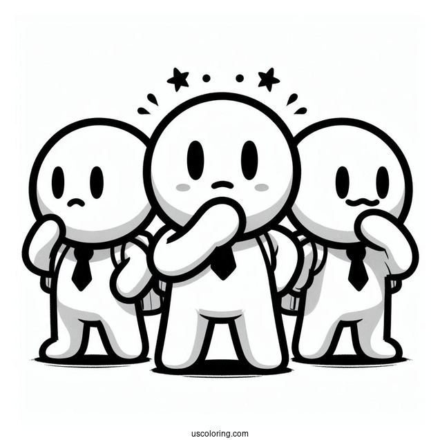 General Guy Leading Two Shy Guy Coloring Page