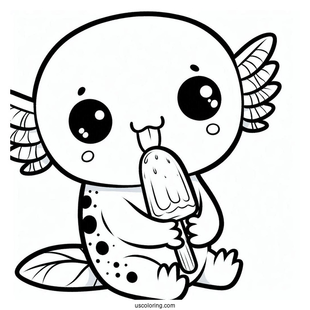 Axolotl Coloring Page Eating A Popsicle For Kids