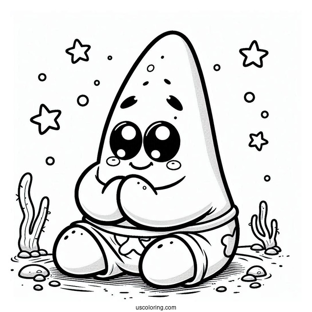 Patrick Star Coloring Page Kneeling On The Ground