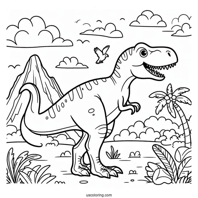 Easy T-Rex To Color For Preschoolers