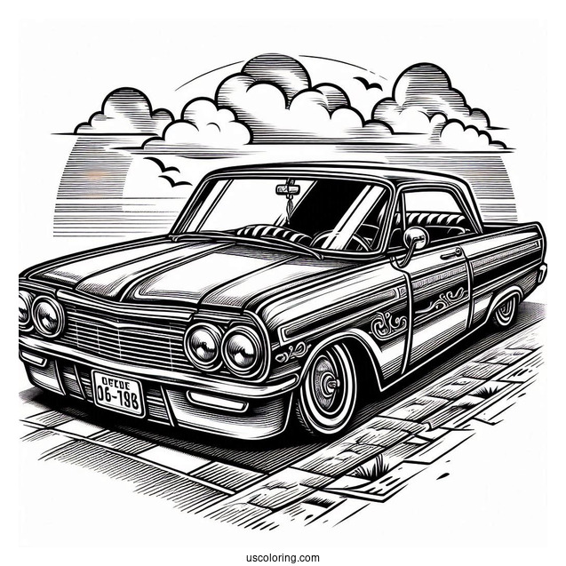 Detailed Lowrider Coloring Page Vintage Car