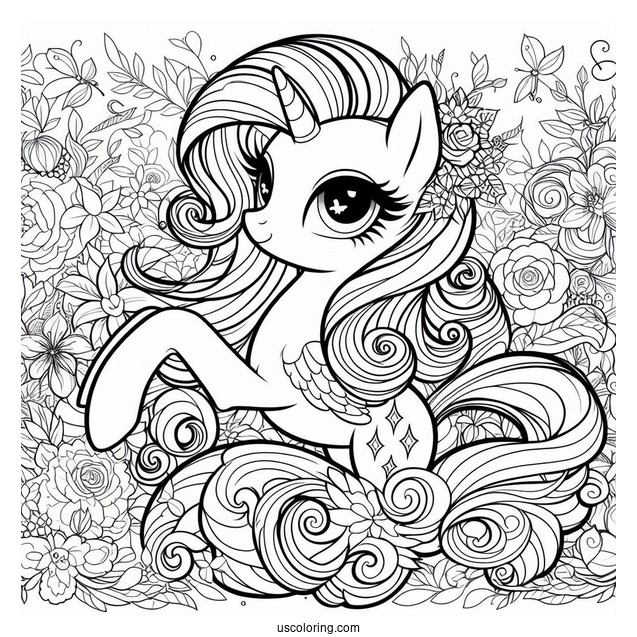 Equestria Girls Rarity Coloring Page With Floral Background