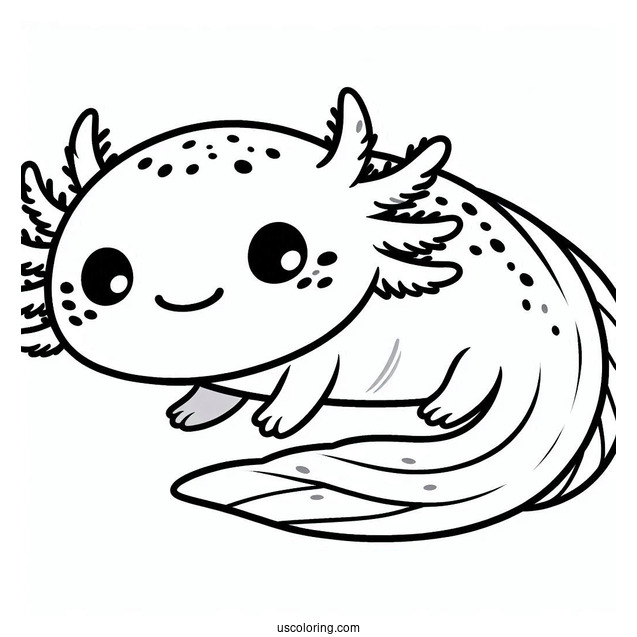 Easy Cartoon Axolotl Coloring Page For Preschoolers