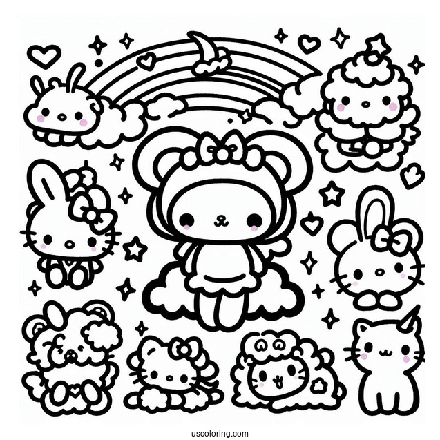 Full Page Sanrio Coloring Page Of All Characters