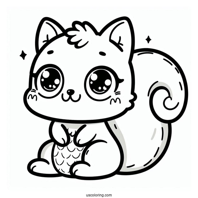 Kawaii Squirrel Coloring Page For Preschoolers