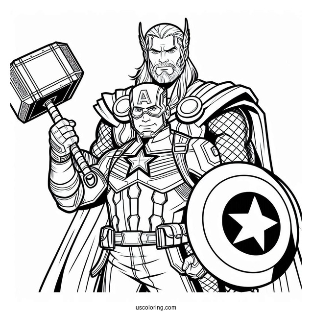 Coloring Page Of Captain America Holding Thors Hammer