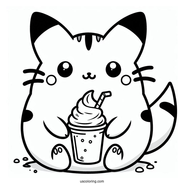 Pikachu Pusheen Pokemon Coloring Page
