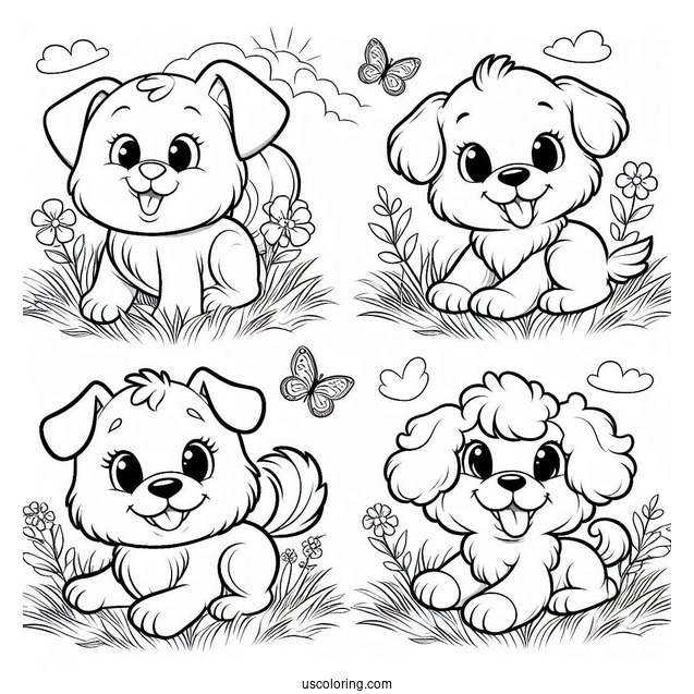 Cartoon Dogs In Lawn Coloring Page