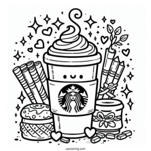 Cute Overflowing Starbucks Coloring Page Coffee With Hearts And Sparkles