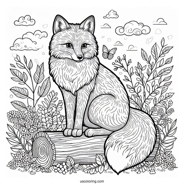 Adult Fox Coloring Page Sitting On Wood