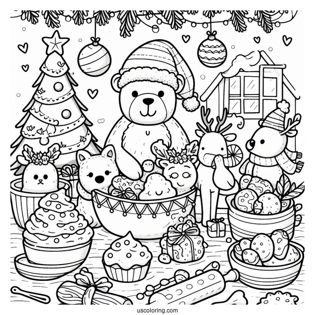 Christmas Coloring Pages For Adults Of Cartoon Animals Baking Christmas Cookies