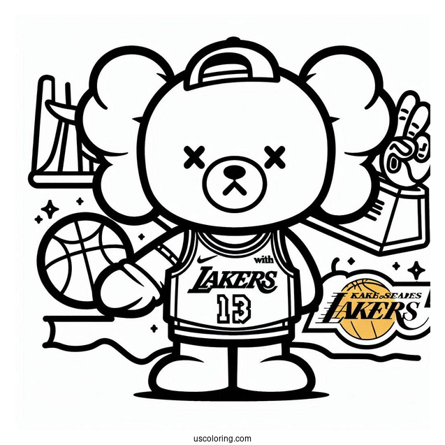 KAWS Coloring Page Companion In Lakers Jersey For Kids