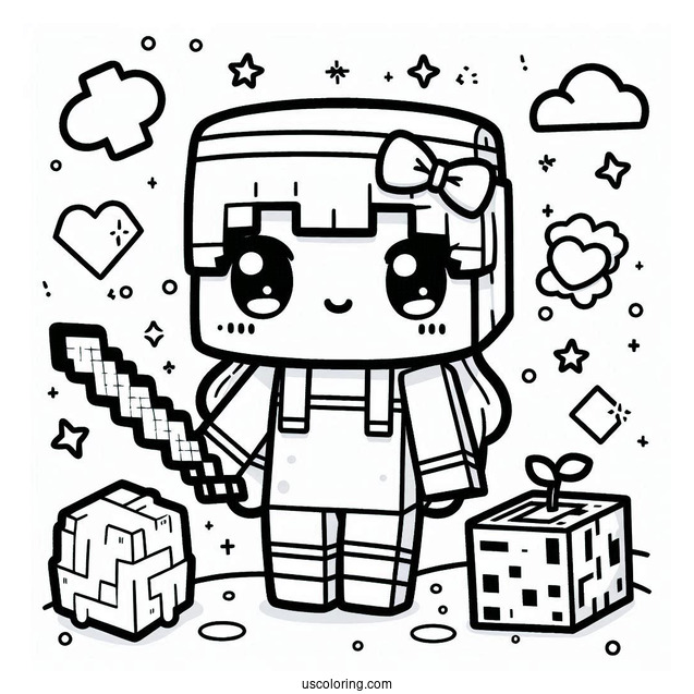 Cute Kawaii Minecraft Coloring For Preschoolers