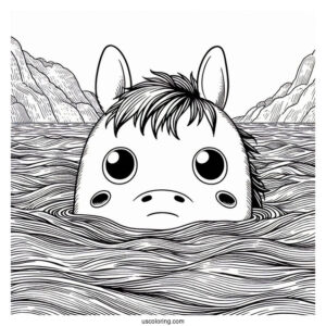 Studio Ghibli Coloring Page of Ponyo Peering Above The Ocean