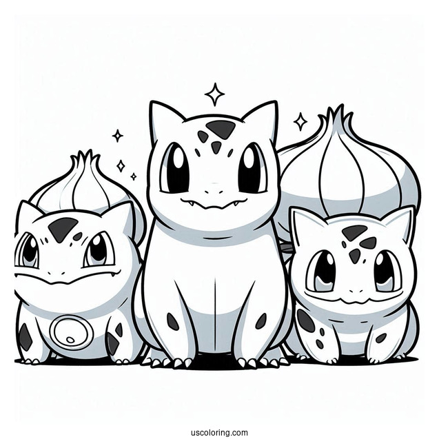 Bulbasaur Coloring Page Showing Togepi To Pikachu And Squirtle