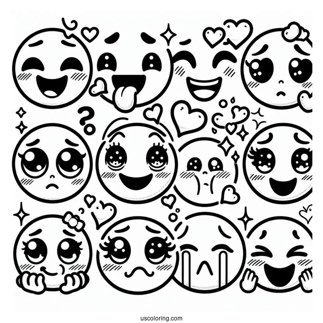 Emoji Coloring Page Of Emotions And Feelings List For Kids