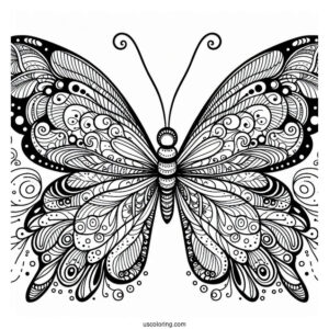 Butterfly Coloring Page Zentangle With Elaborate Wings