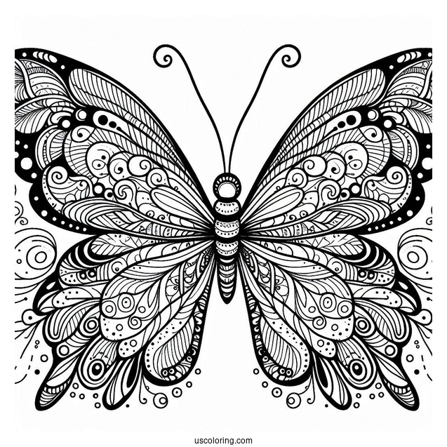 Butterfly Coloring Page Zentangle With Elaborate Wings