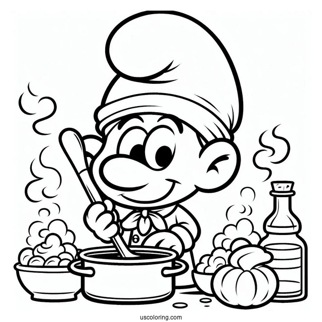 Coloring Page Of Chef Smurf Cooking