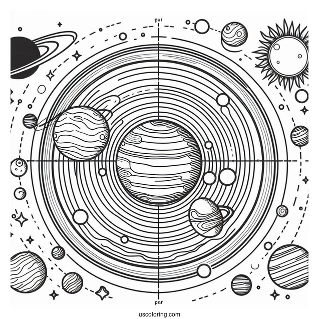 Solar System Map Excluding Pluto Coloring Page