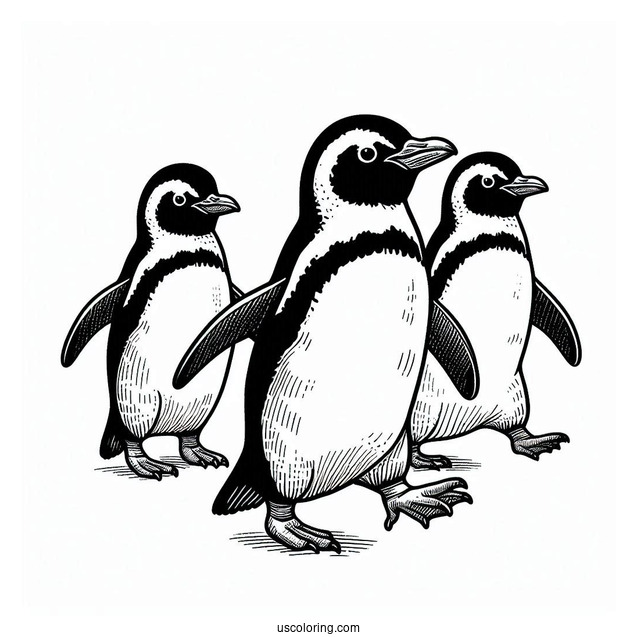 Marching African Penguins Coloring Sheet