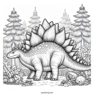 Realistic Stegosaurus Coloring Page In The Forest