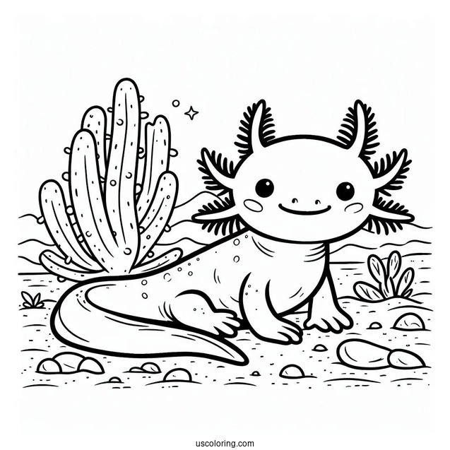 Easy Cartoon Axolotl Coloring Page For Preschoolers