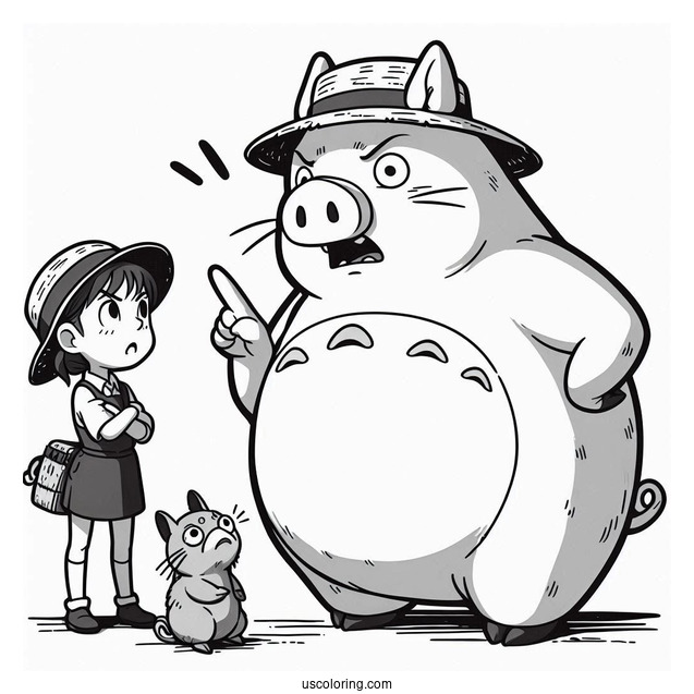 Studio Ghibli Coloring Page of Porco Rosso Being Scolded By Fio