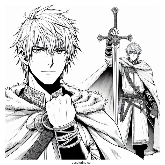 Manga Coloring Page Of Vinland Saga Thorfinn Holding Dagger