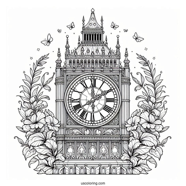 Big Ben Clock With Roman Numerals Coloring Page