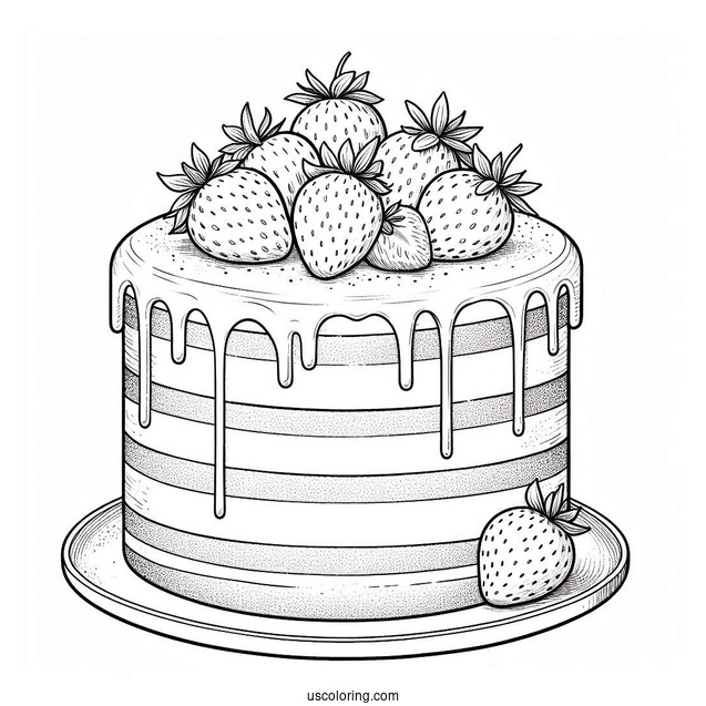 Naked Cake With Strawberry Toppers Coloring Sheet
