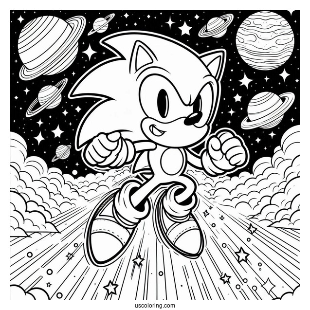 Super Sonic Coloring Page In Outer Space