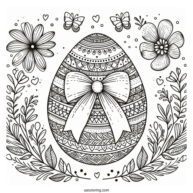 Easter Coloring Page Of Easter Egg Mandala With Bow And Bana Ears