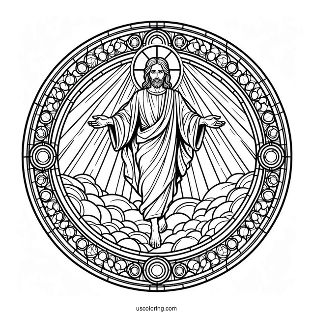 Jesus Coloring Page Ascending To Heaven Stained Glass