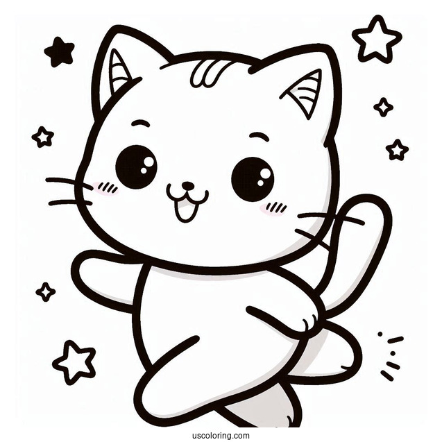 Smiling Kawaii Cat Running Coloring Page