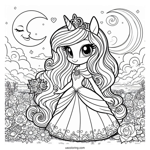 Princess Luna Coloring Page Standing With Sweetie Belle In Flower Field