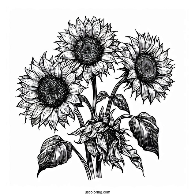 Three Wilting Sunflowers